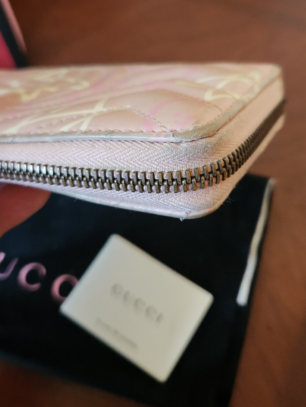 Gucci Calfskin Matelasse Ghost GG Marmont Zip Around Pink Wallet - Picture 7 of 12